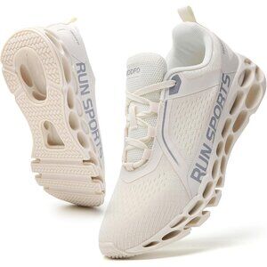 Women's Beige Walking Running Tennis Blade Type Non Slip Athletic Sneakers Shoes